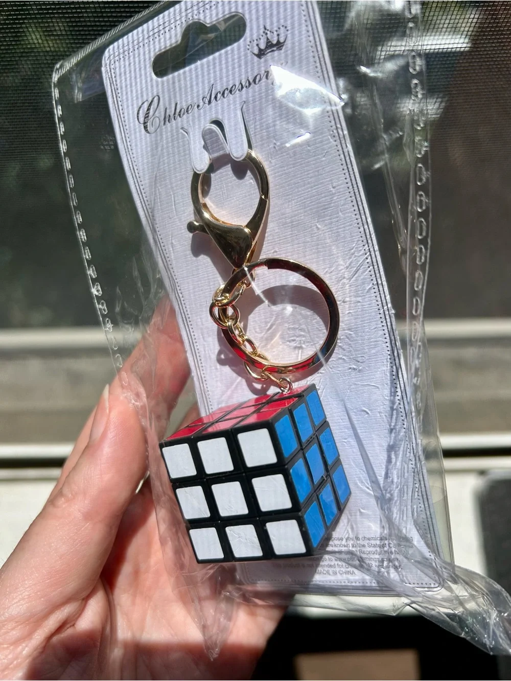 Mini Rubik’s Cube Keychain, Purse Charm, Colorful, Gold Tone, Fun